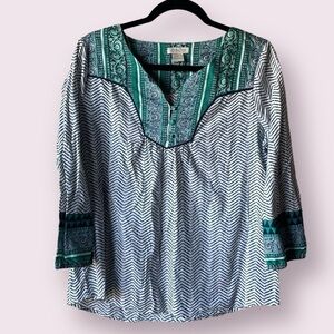 Lucky‎ Brand Chevron Green Paisley Blouse